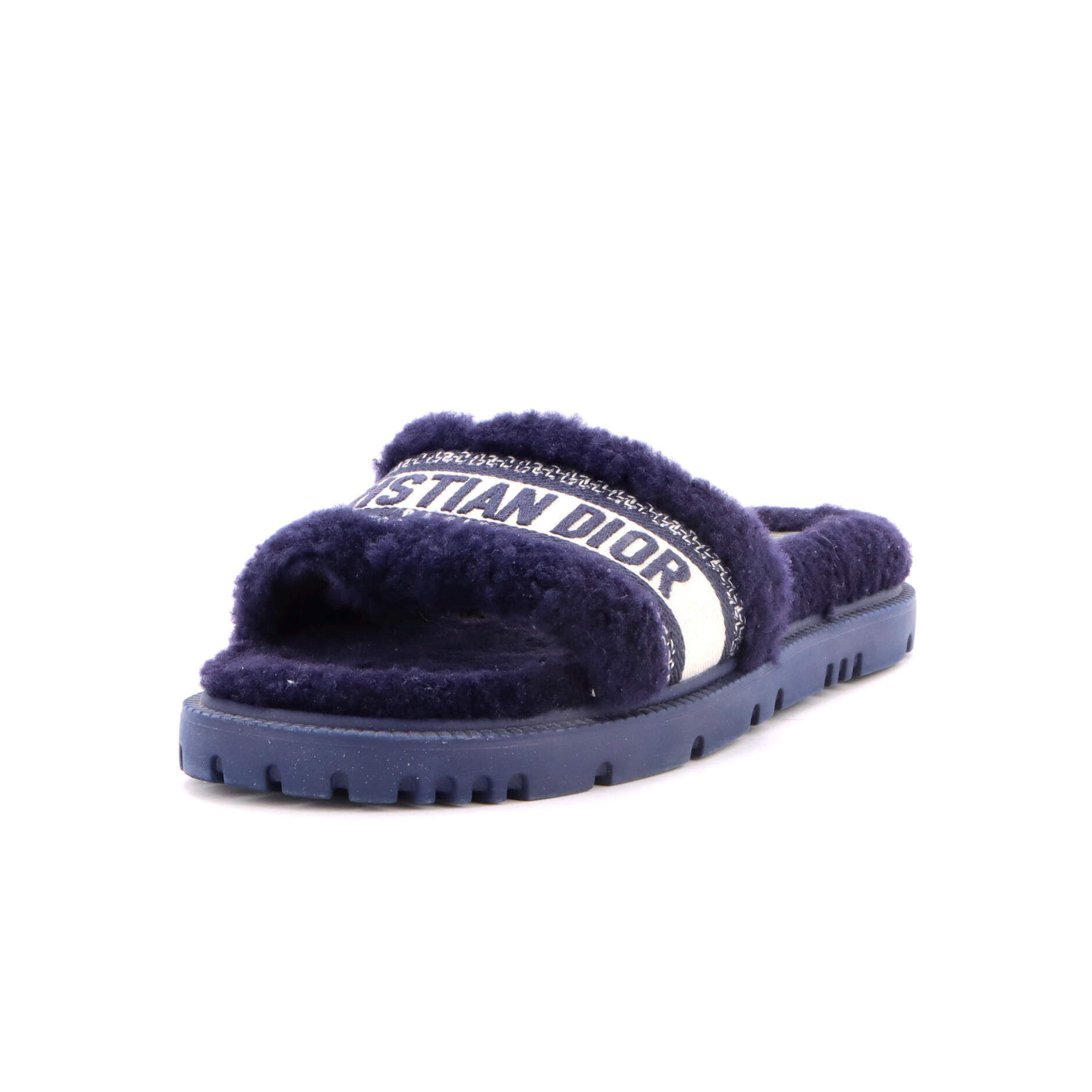 Christian Dior Women's Dway Slide Sandals Embroidered Canvas And Shearling